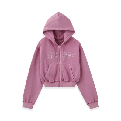 X-Girl Women's Pigment Dyed Script Logo Compact Zip Up Sweat Hoodie "Pink"