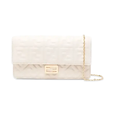 FENDI Women's Baguette Shoulder Wallet On Chain "White"