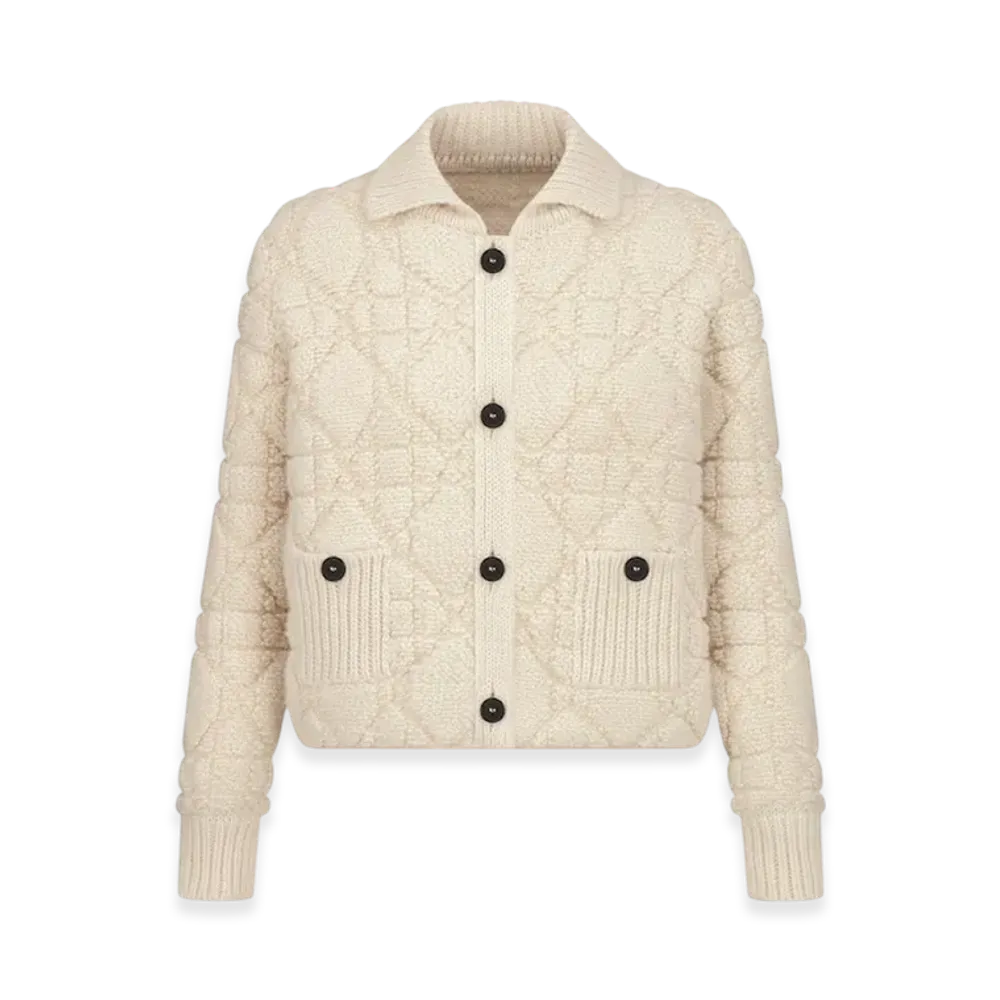 Dior Women's Cannage Jacket Technical Wool and Cashmere Knit "White"