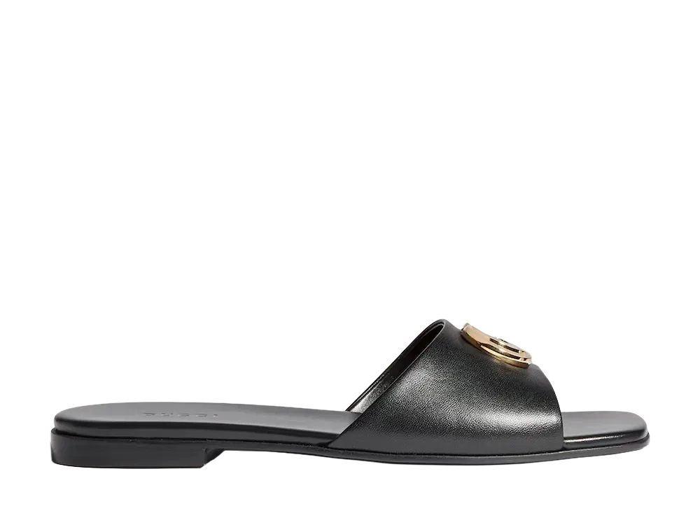 GUCCI Women's Slide Sandal with Double G "Black Leather"