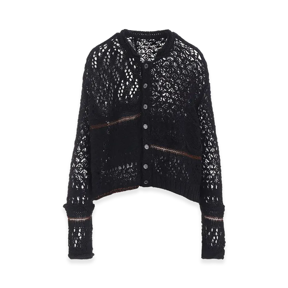 Y's Mixed-material Cropped Cardigan "Black"