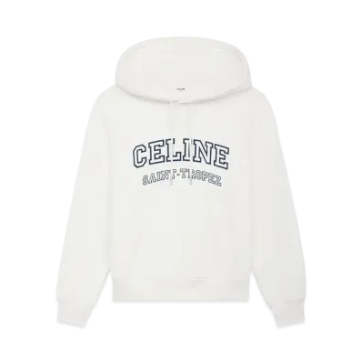 CELINE Women's Hoodie in Fleece Cotton "Off White/Navy"