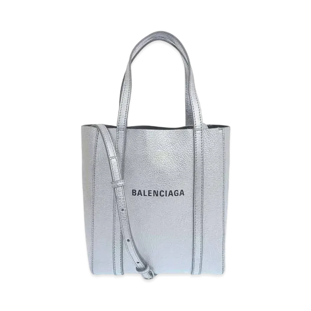 BALENCIAGA Small Metallic Daily Tote Bag "Silver"