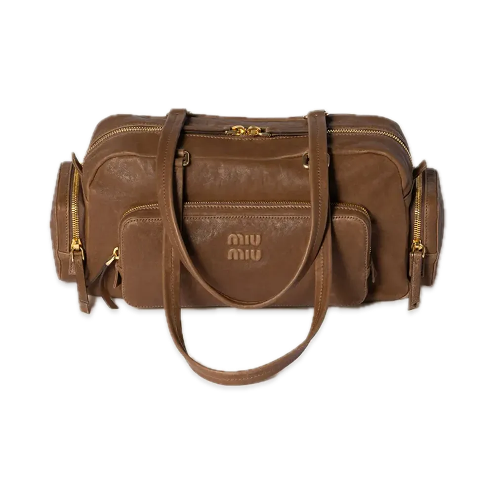 MIU MIU Pocket Washed Nappa Leather Bag "Brown"