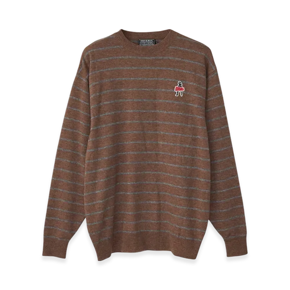 HYSTERIC GLAMOUR Vixen Girl Patch Striped Sweater "Brown"