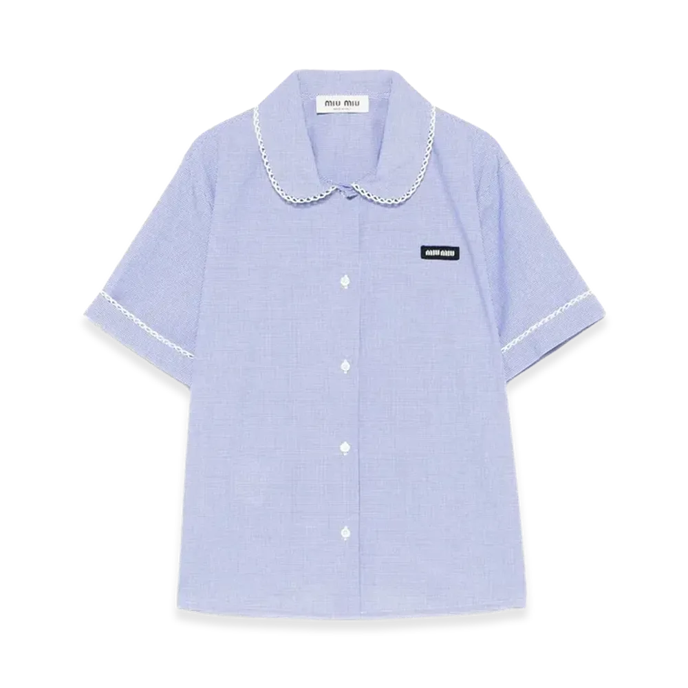 MIU MIU Women's Popeline Cotton Short Sleeve Shirt "Blue"
