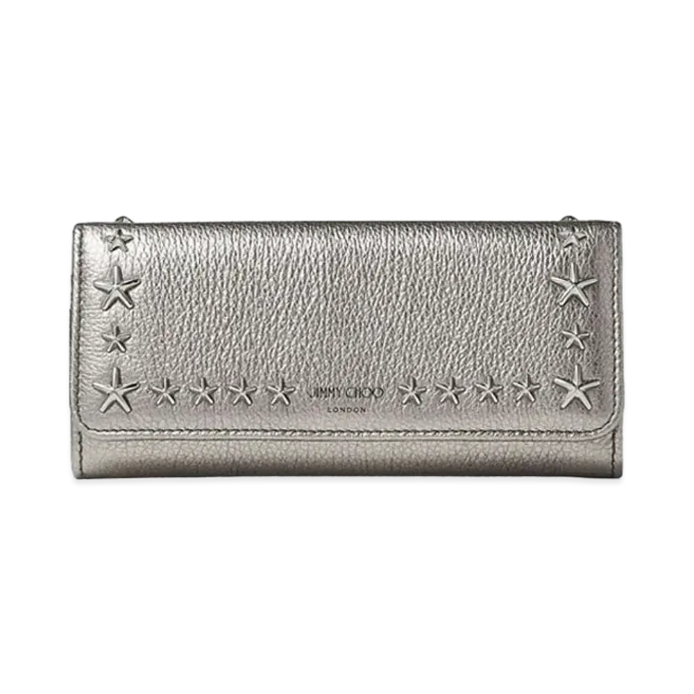 Jimmy Choo Nino Metaric Soft Grainy Calf Leather Wallet With Stars Studs "Gunmetal"