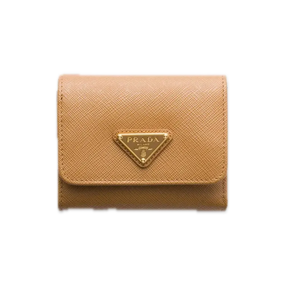 PRADA Saffiano Triangle Wallet "Camel"