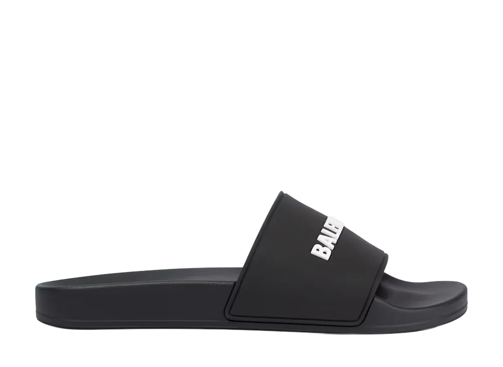 BALENCIAGA Pool Logo Rubber Slides "Black/White"