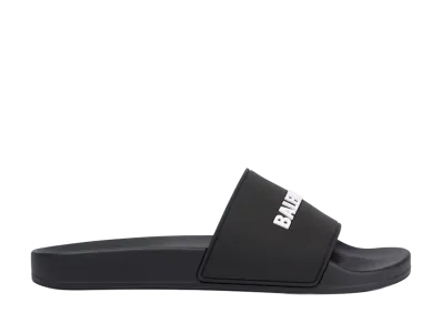 BALENCIAGA Pool Logo Rubber Slides "Black/White"