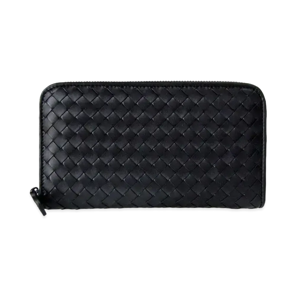 Bottega Veneta Intrecciato Calfskin Zip Around Wallet "Black"