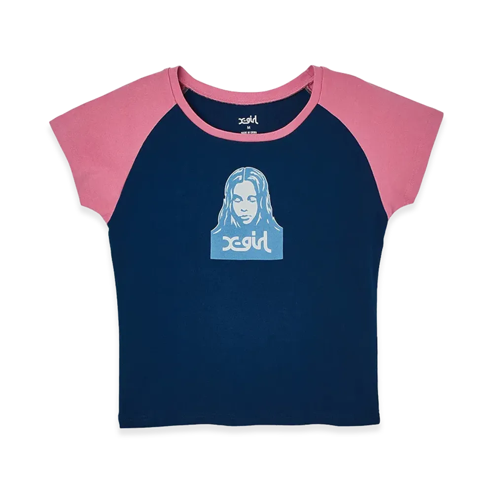 X-Girl Women's Face Raglan S/S Baby Tee "Navy"
