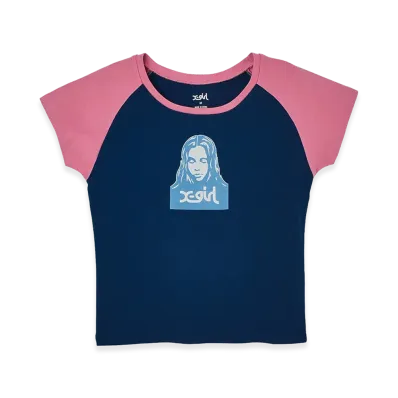 X-Girl Women's Face Raglan S/S Baby Tee "Navy"