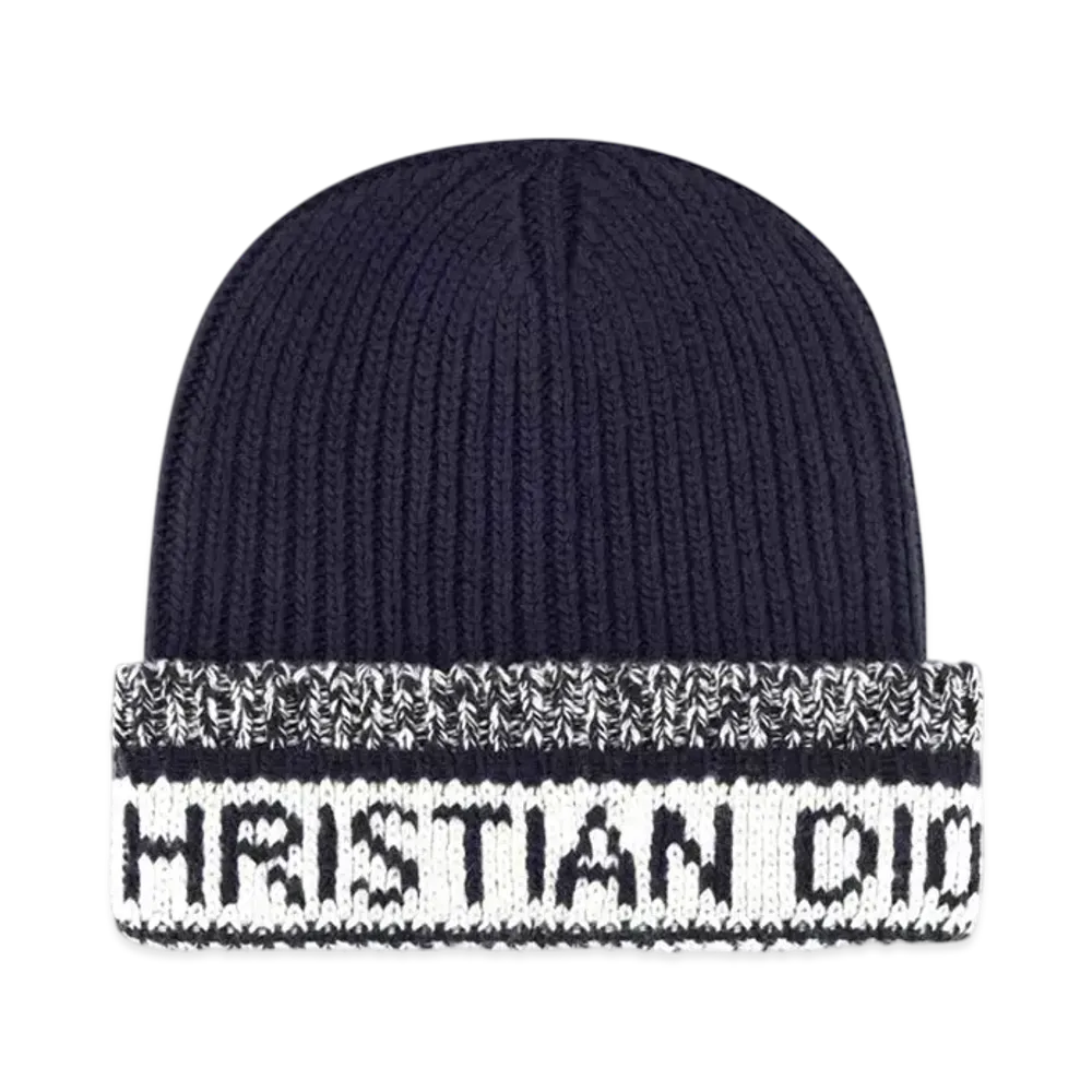 Dior D-White Beanie Wool and Cashmere Knit "Navy Blue"
