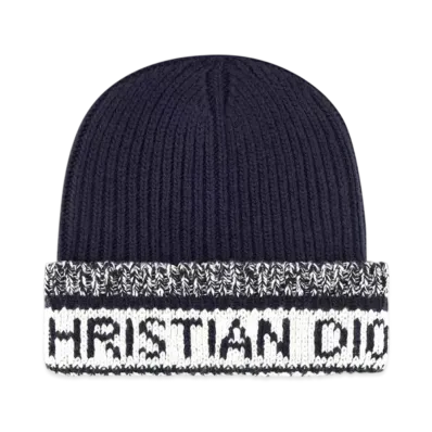 Dior D-White Beanie Wool and Cashmere Knit "Navy Blue"