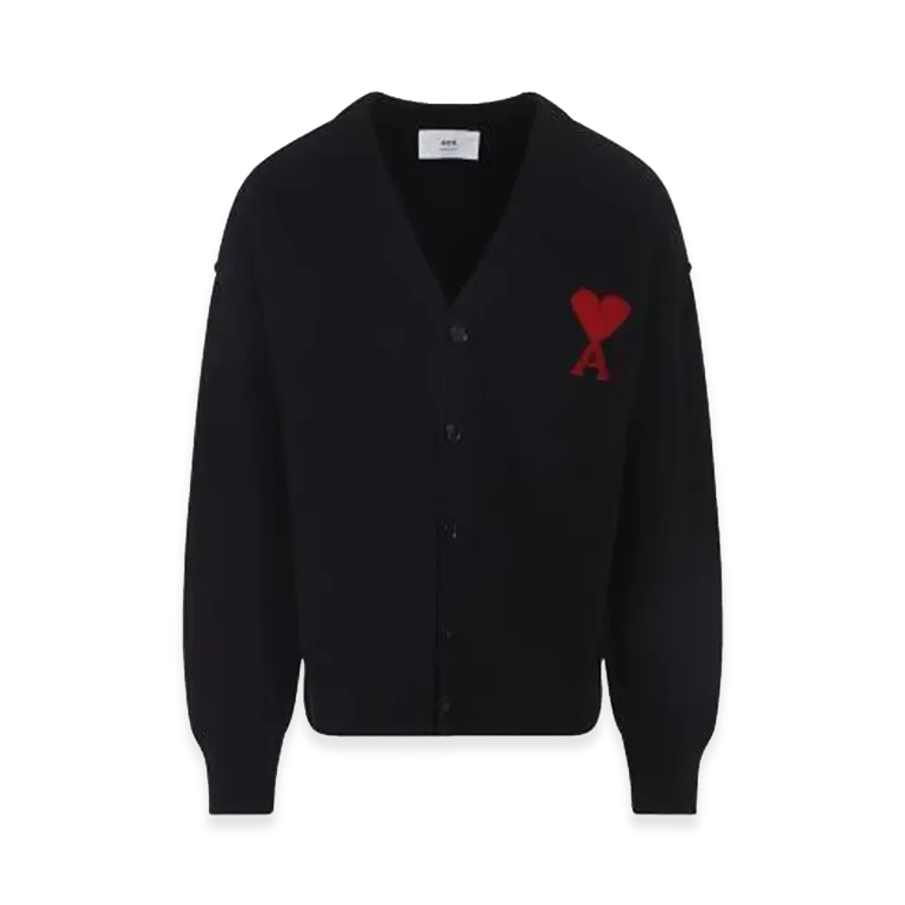 AMI PARIS Felt Cardigan "Black/Red"