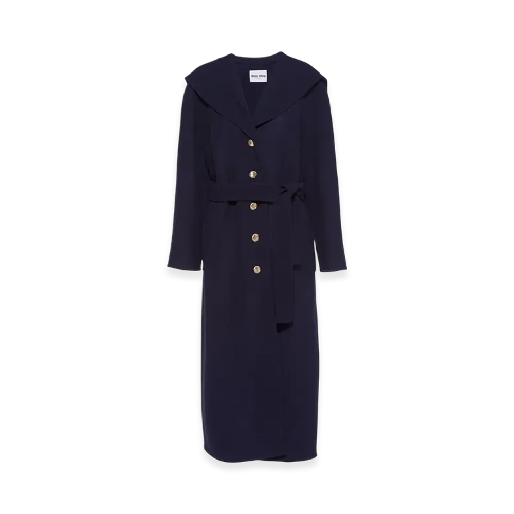 MIU MIU Women's Single Breasted Textured Wool Coat "Blue"
