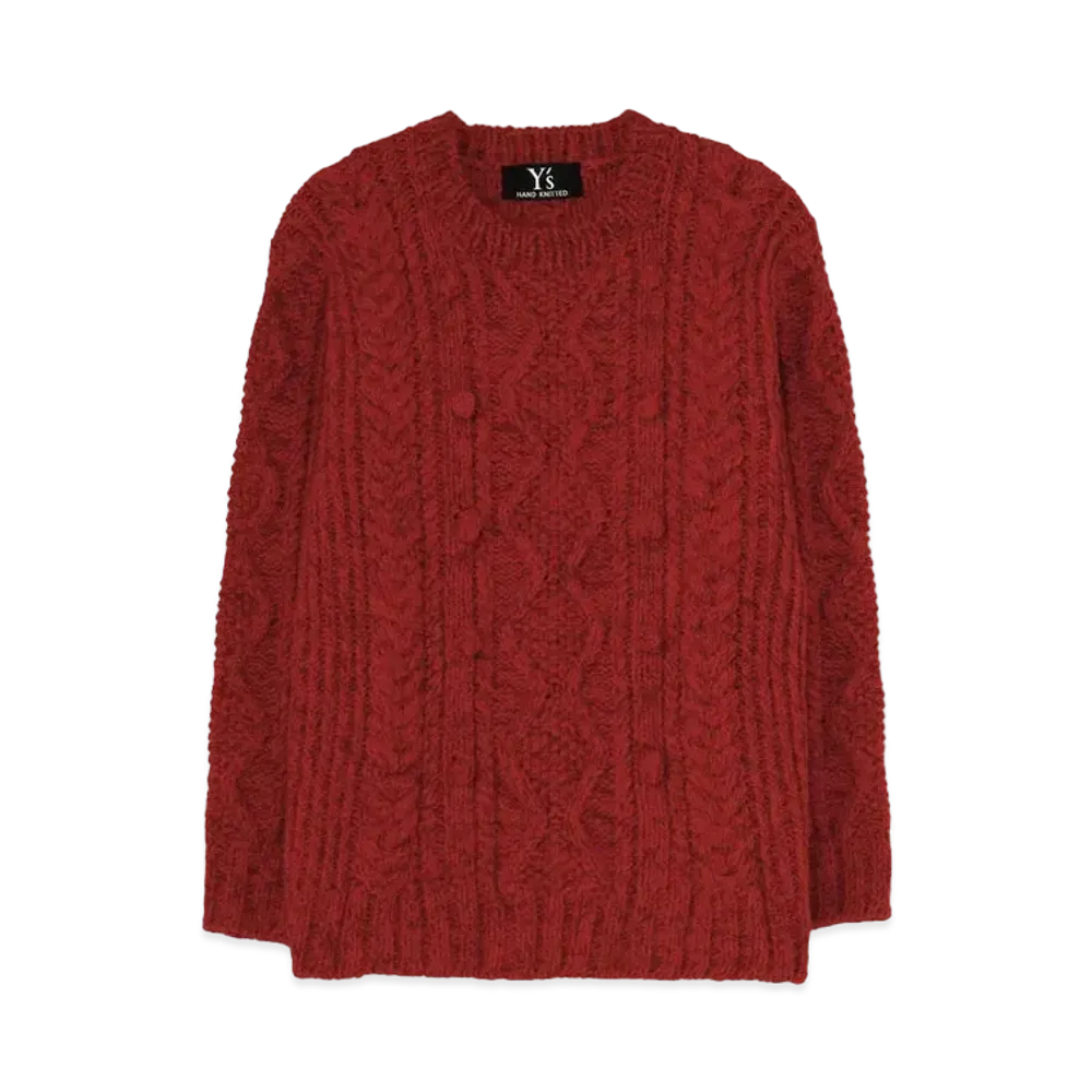 Yohji Yamamoto Y's HAND-KNITTED ALLAN PATTRN ROUND NECK PULLOVER "Red"