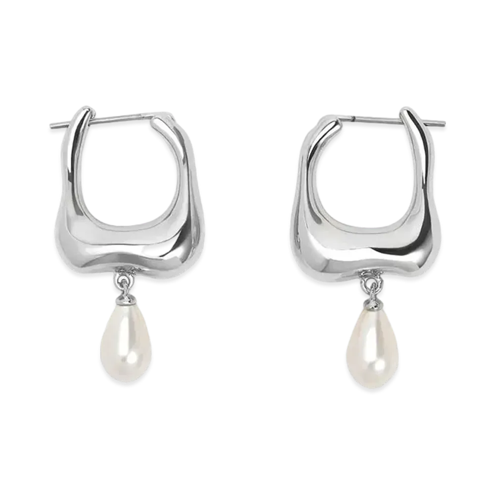 CHARLES & KEITH Corinne Teardrop Pearl Hoop Earrings "Silver"