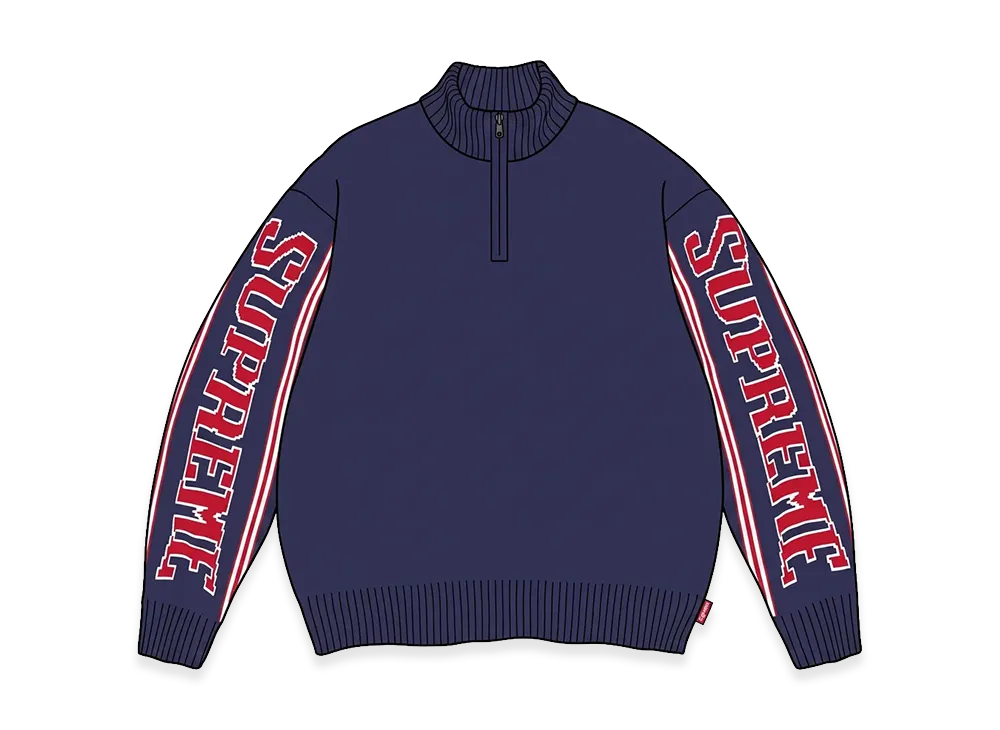 Supreme Jacquard Sleeve Half Zip Sweater "Navy"