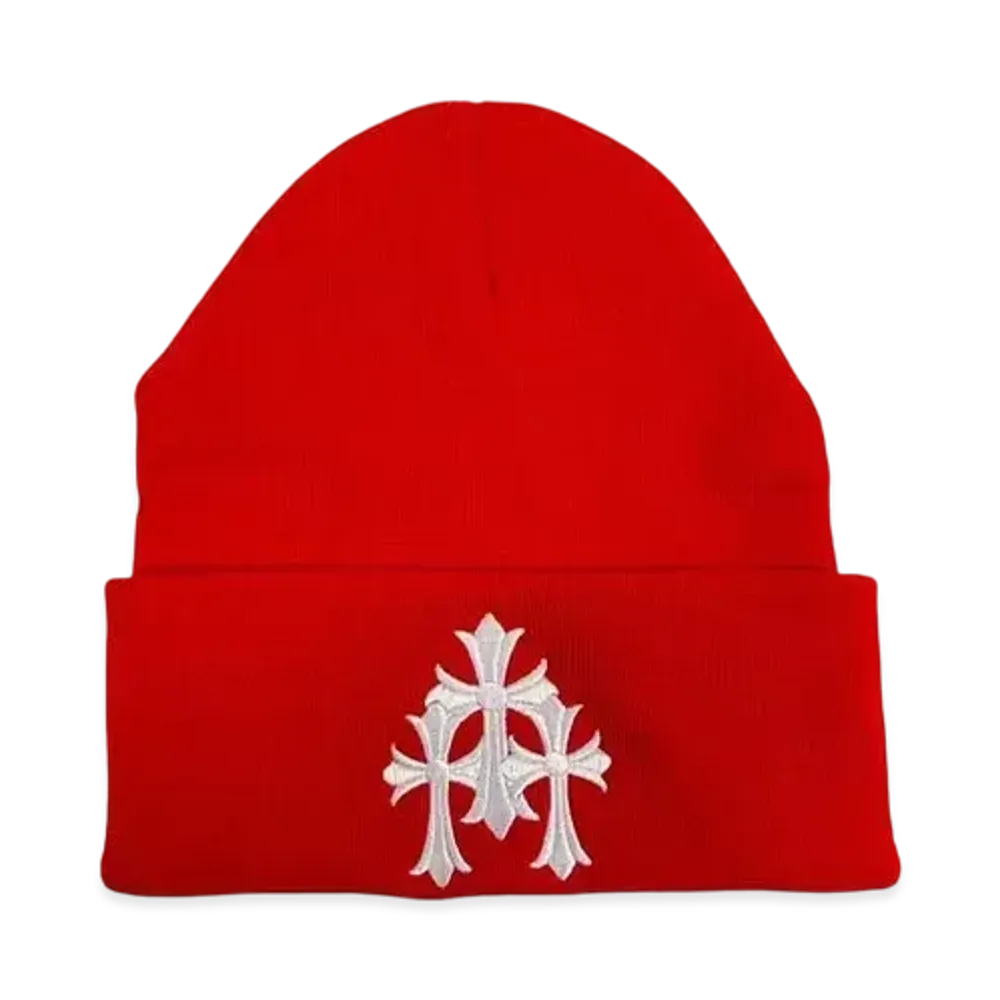 Chrome Hearts Cemetery Cross Patch Beanie "Red/White"