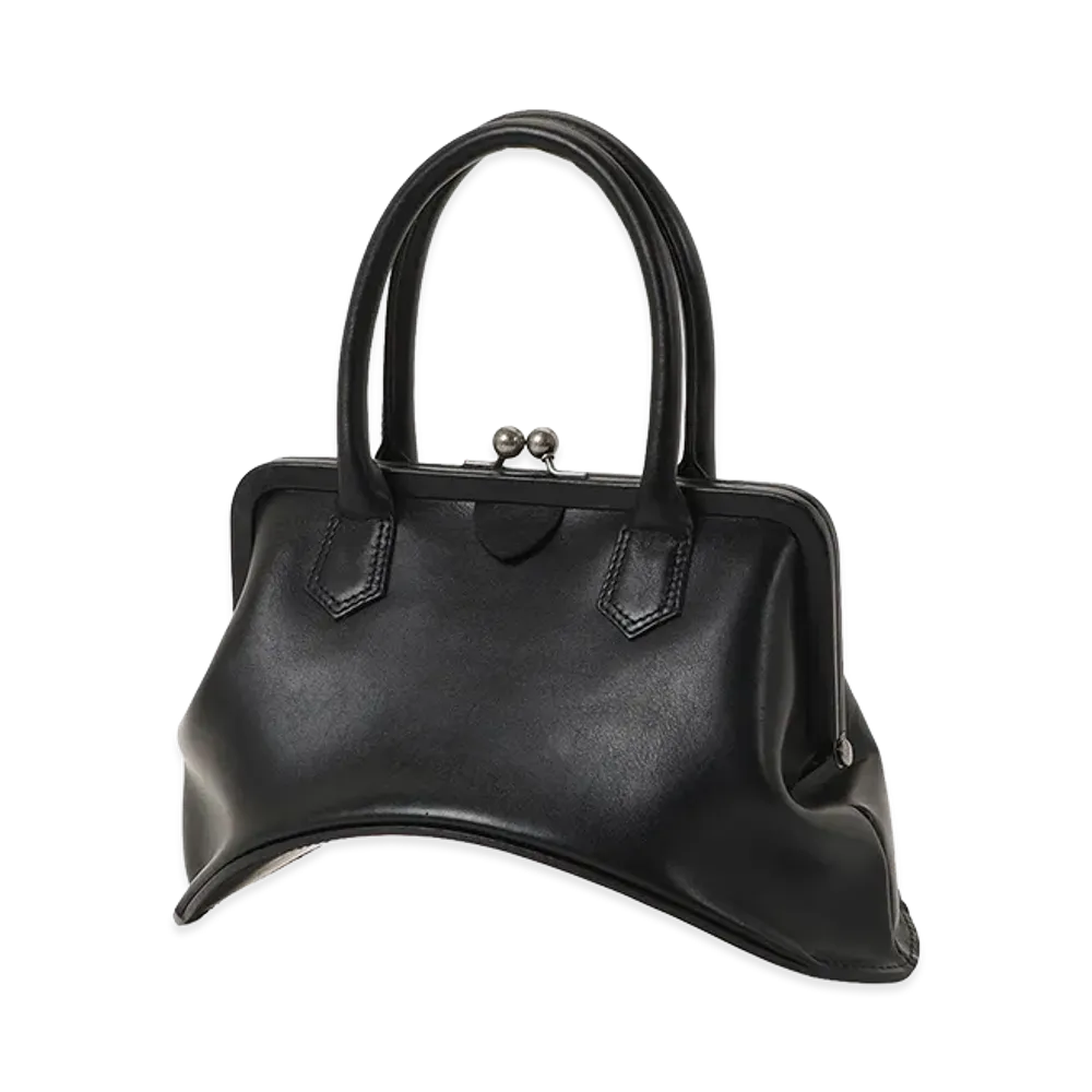 Y's Oil Soft Leather Curved Metal Clasp Bag "Black"