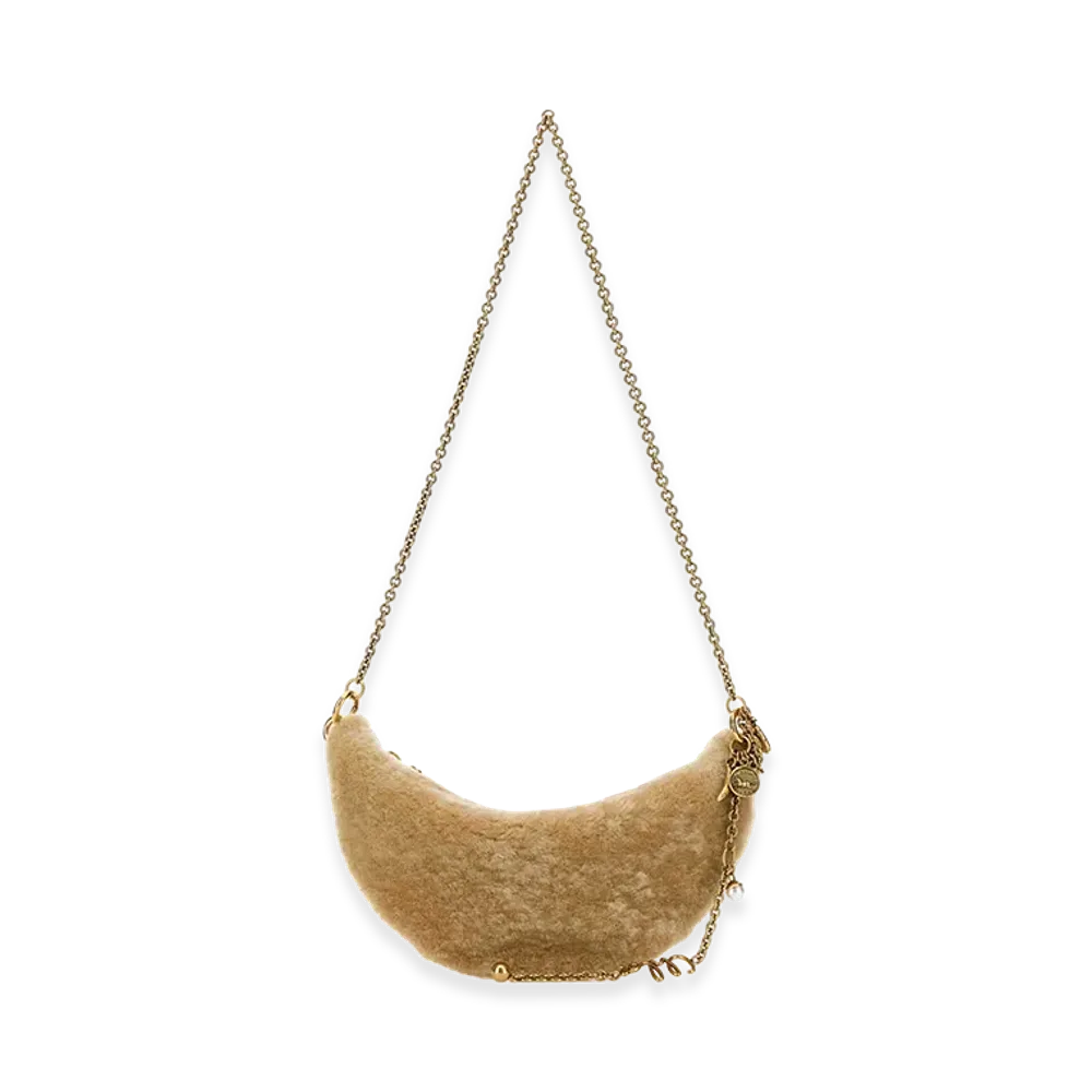 Chloe Women's Shearling Mini Halfmoon Shoulder Bag "Beige"