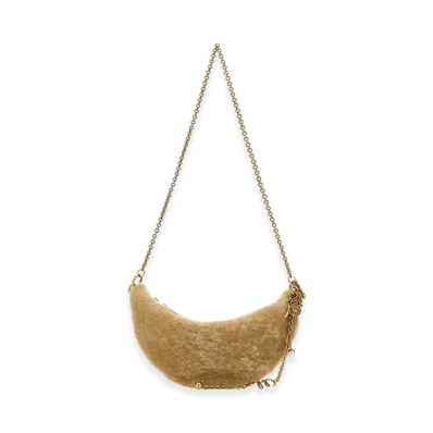 Chloe Women's Shearling Mini Halfmoon Shoulder Bag "Beige"