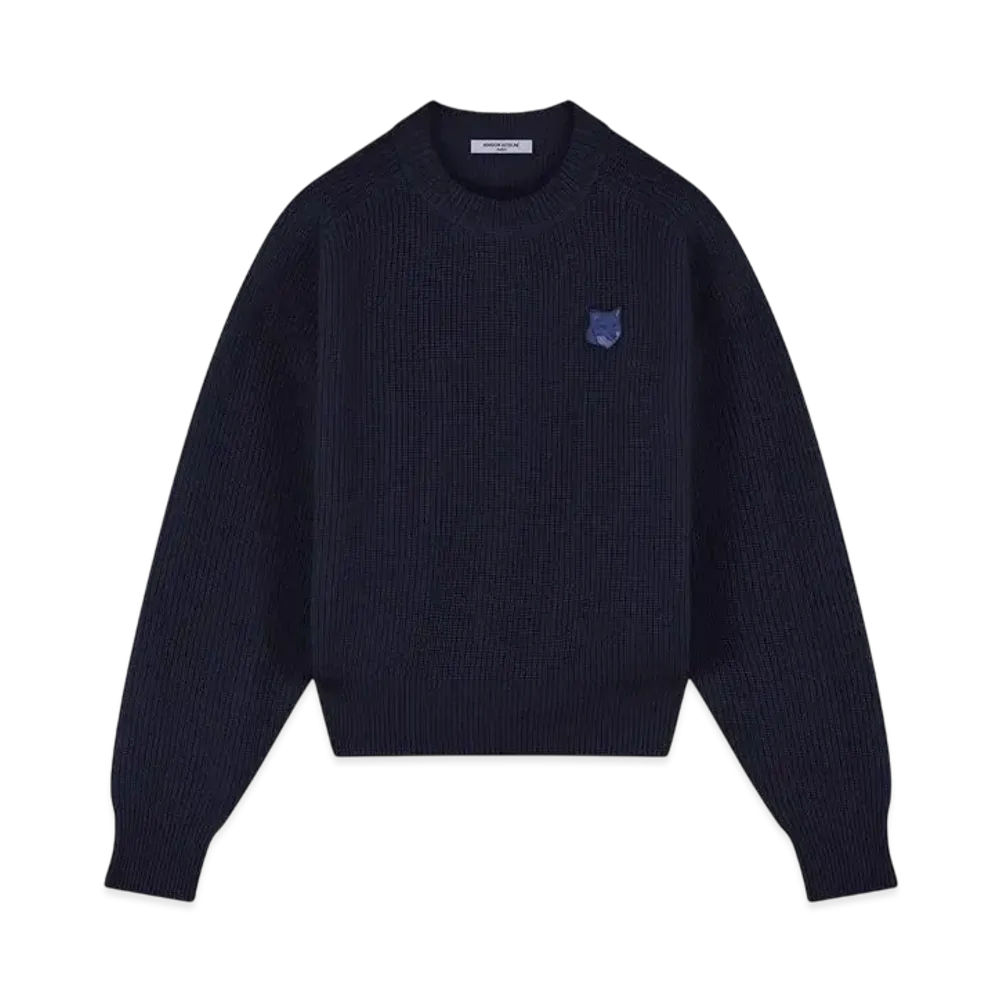 Maison Kitsune Women'S Bold Fox Head Patch Comfort Rib Jumper "Ink Blue"
