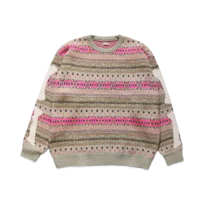 KAPITAL 7G WOOL FAIRISLE BONE CREWS WEATER "Gray Beige"
