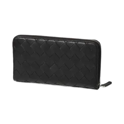 Bottega Veneta Intrecciato Lambskin Calfskin Zip Around Wallet "Black/Green"