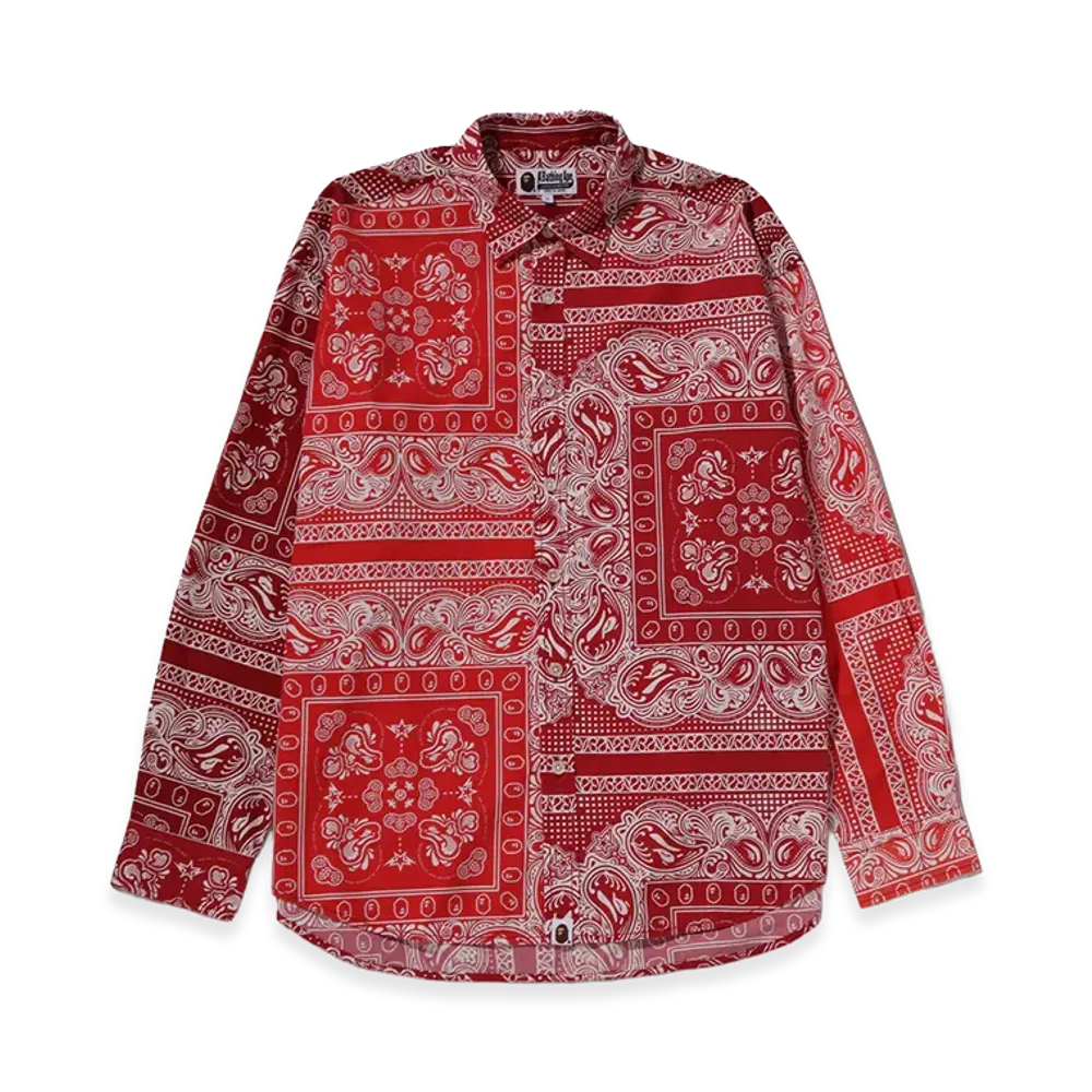 A BATHING APE Paisley Pattern LS Shirt "Red"