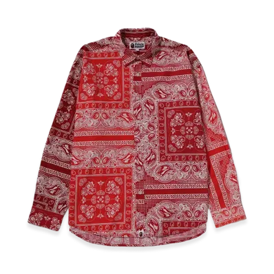 A BATHING APE Paisley Pattern LS Shirt "Red"