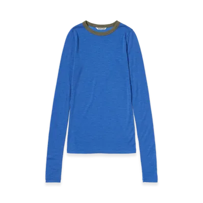AURALEE Women's Fluffy Cashmere Nylon Jersey Ringer L/S Tee "Blue"