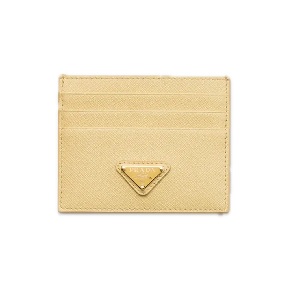 PRADA Saffiano Triangle Card Holder "Vanilla"