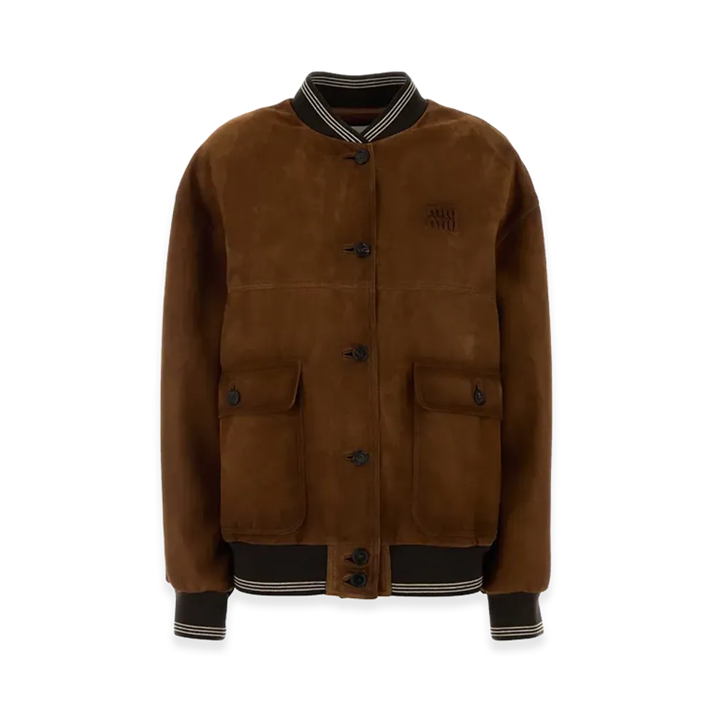 MIU MIU Women's Brow Suede Bomber Jacket "Camel"
