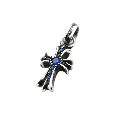Chrome Hearts Cross Baby Fat Charm Sapphire Pave Diamond "Silver/Blue"