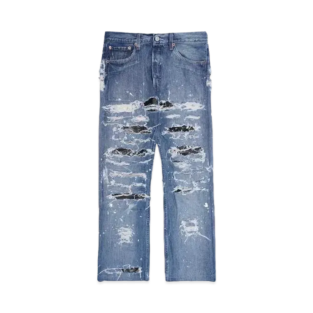 INNOCENCE NYC DESTROY LEATHER DENIM PANTS 32inch "Lt Denim"