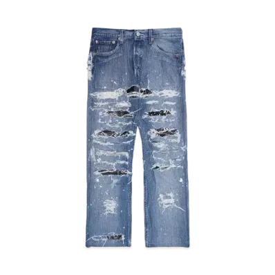 INNOCENCE NYC DESTROY LEATHER DENIM PANTS 32inch "Lt Denim"