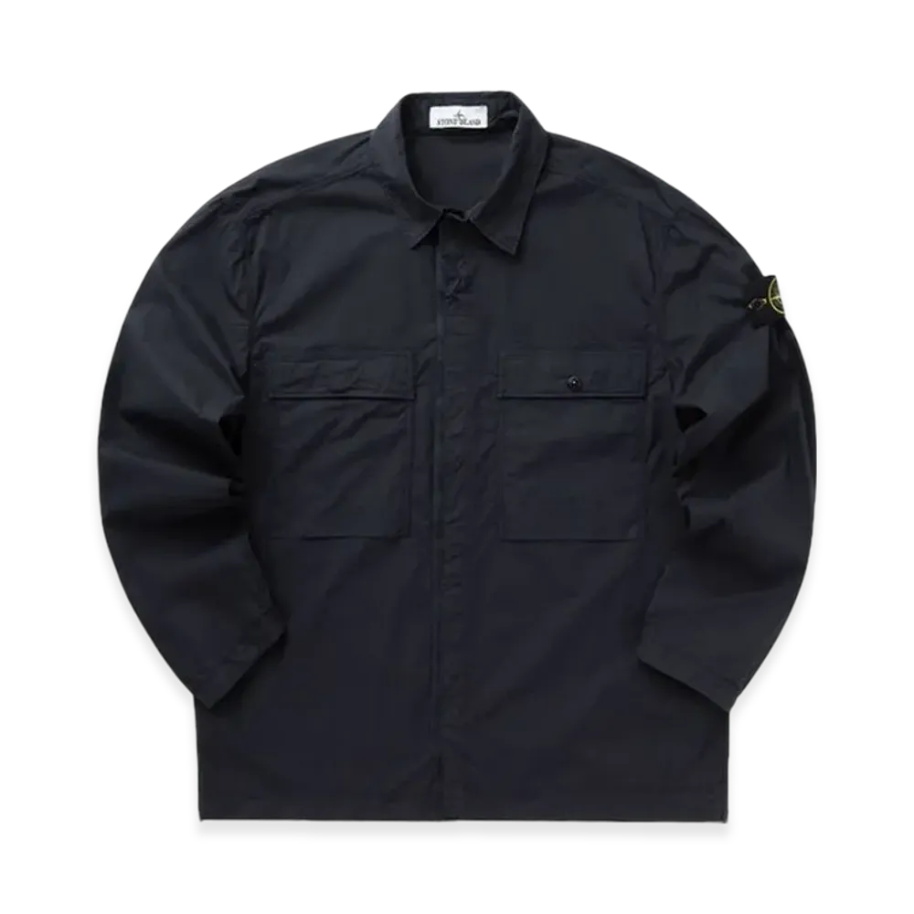 Stone Island 1200015 Stretch Cotton Tela Paracadute Comfort Fit Overshirt with Chest Pocket and Snap Fastening - 25SS "Navy Blue"