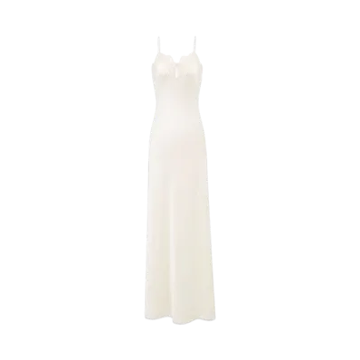 Saint Laurent Women's Long Slip Dress in Silk Satin and Lace "Craie"