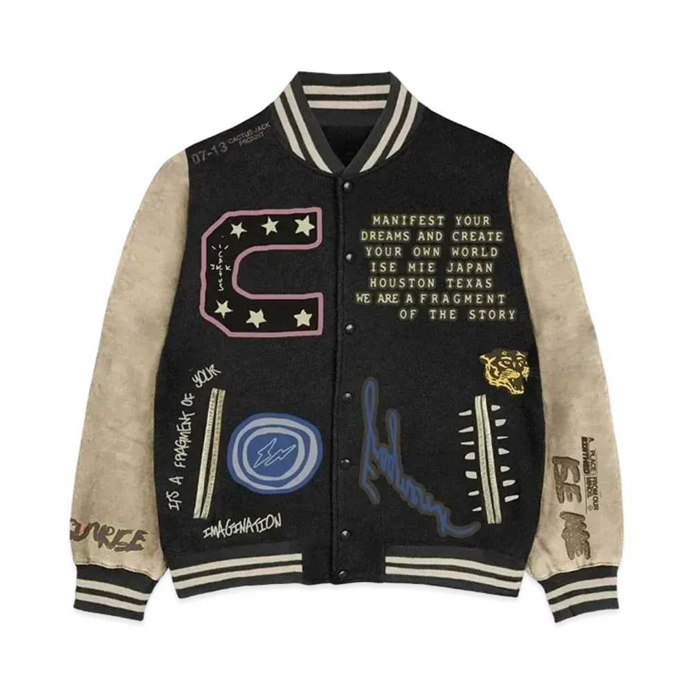 Travis Scott Cactus Jack For Fragment Manifest Letterman Jacket "Black"