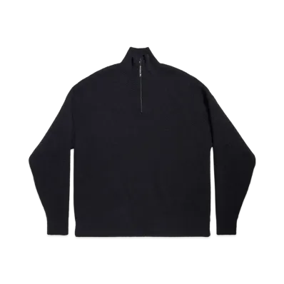 BALENCIAGA Men's Half Zip High Neck Sweater Fluffy Double-Faced Technical Knit "Black"