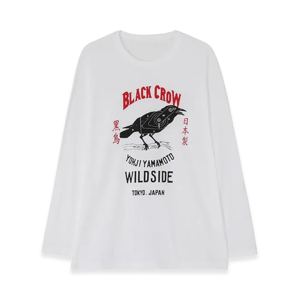 WILDSIDE YOHJI YAMAMOTO Wildside Black Crow Hunting Long Sleeve T-Shirt "White"