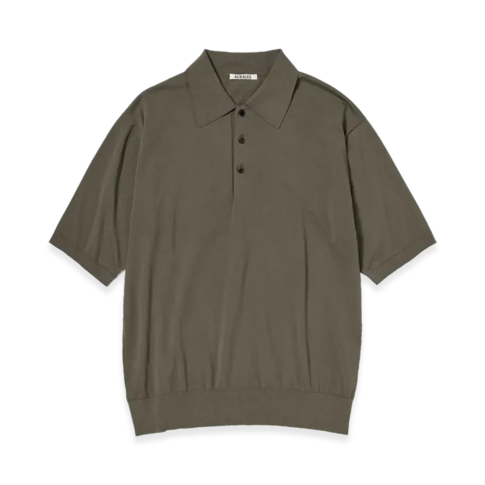 AURALEE Giza High Gauge Knit Polo "Olive Gray"