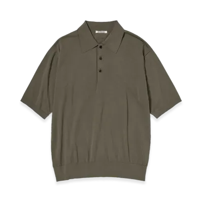 AURALEE Giza High Gauge Knit Polo "Olive Gray"