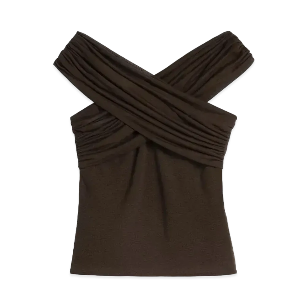 AMI PARIS Light Fluid Jersey Draped Top "Dark Coffee"
