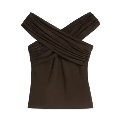 AMI PARIS Light Fluid Jersey Draped Top "Dark Coffee"
