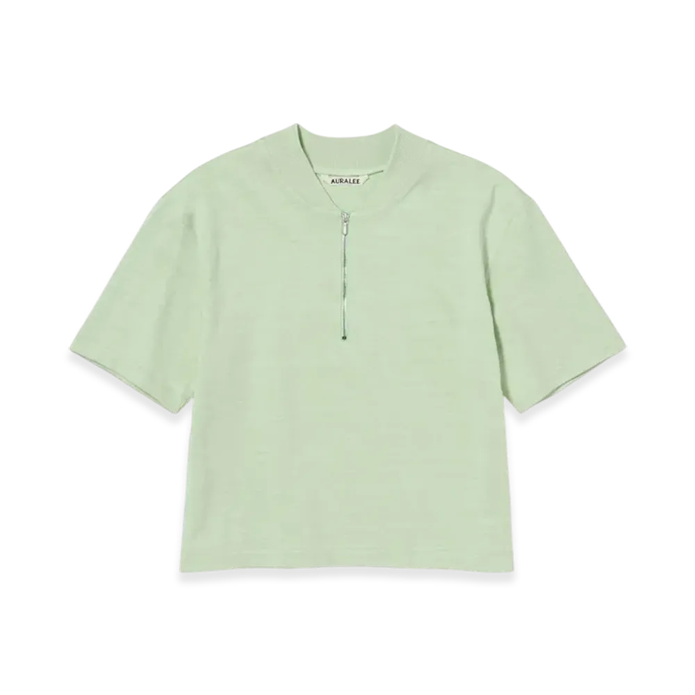 AURALEE Cotton Slub Rayon Plaiting Half Zip Tee "Pistachio"