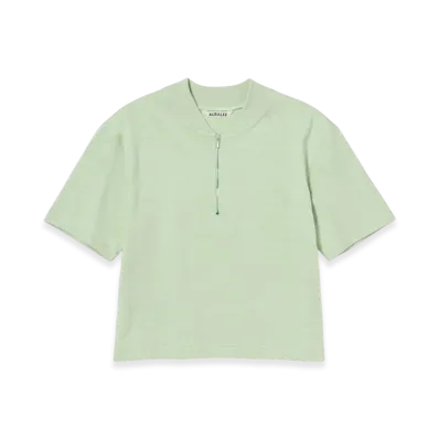 AURALEE Cotton Slub Rayon Plaiting Half Zip Tee "Pistachio"